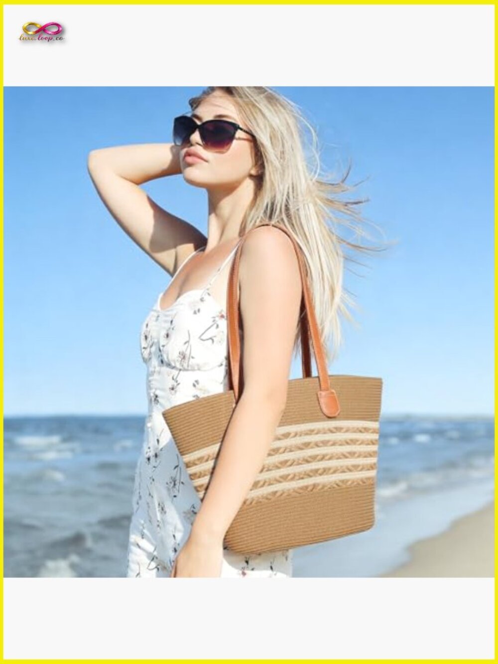 Straw Woven Tote Bag Large Shoulder Handbag Summer Beach Purse - Picture 2 of 7